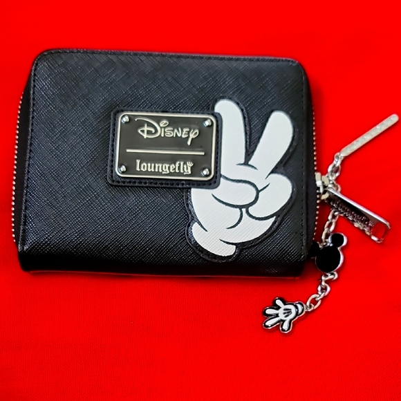 Disney Loungefly Black Wallet with Peace Hand - Picture 1 of 3